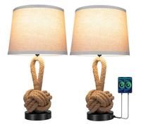 CXYWBD Rattan Table Lamp Set of with USB Port and 3 Colors Bohemian Style, Room Bedroom Suitable for bedrooms, Living Rooms, Offices, Book