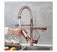 CXYWBD Rose Gold Kitchen Sink Faucet Deck Mounted Dual Spout with °Swivel Stream Hot & Cold Water Mixer Taps