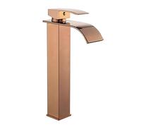 CXYWBD Rose Gold Waterfall High Rise Basin Mixer Tap Tall Bathroom Taps with Flat Spout Hot & Cold Single Lever