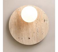 CXYWBD Round Stone Sconces White Glass Shade Lighting Yellow Travertine Wall Lamp for Bedroom Bedside Corridor T-155(Round)