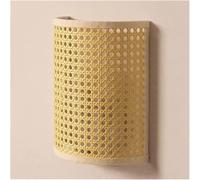 CXYWBD Rustic Rattan Wall E27 Light Fixture Japanese Style Retro Indoor Lamp with Woven Shade for Living Room Bedroom(Natural)