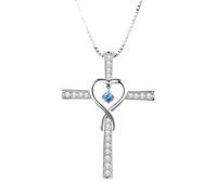 CXYWBD Silver Heart-Shaped Cross NecklaceWomen,Birthday Commemorative Cross and Chain Ladies,Inlaid with Cubic Zirconia, a Catholic Cross Pendant - 1.69 x 1.22 in, Chain Length:18+2in