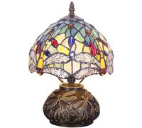 CXYWBD Small Mushroom Table Lamp with Colored Glass Lampshade and Bronze Resin Base Bedroom, Dining Room Suitable for bedrooms, Living Rooms, Offices, Book(Yellow Dragonfly Style)