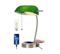 CXYWBD Stepless Dimming -in Desk Lamp, Green Glass Shade, Included, with Charger and USB Charging Port, Home Office Suitable for bedrooms, Living Rooms, Offices, Book
