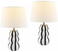 CXYWBD Striped Ceramic Table Lamp Set of 2 Linen Shade Bedroom Nightstand and Room with Suitable for bedrooms, Living Rooms, Offices, Book(Navy White)