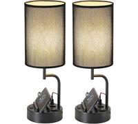 CXYWBD Table Lamp with 3 USB Charging Ports AC Outlet Bedroom, Bedside, Room and Office, 2-Pack, Black Suitable for bedrooms, Living Rooms, Offices, Book