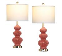 CXYWBD Three Gourd Ceramic Table Lamp Set of 2 with USB Ports and AC Power Outlet, 3-Way Touch Control Bedroom Room Suitable for bedrooms, Living Rooms, Offices, Book(Orange)