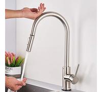 CXYWBD Touch Activated Sensor Kitchen Faucet with Pull Down Sprayer Brass Single Handle Smart Mixer Tap for Sink Deck Mount Brushed Gold