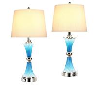 CXYWBD Touch-Control Glass Table Lamp 2-Pack with USB Charging Port, Dimmable, Bedroom, Room, Office, Included Suitable for bedrooms, Living Rooms, Offices, Book(Blue)