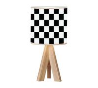 CXYWBD Tripod Table Black White Checkered Wooden Bedside Lamp with Linen Lampshade, Bedroom and Room Suitable for bedrooms, Living Rooms, Offices, Book(Black)