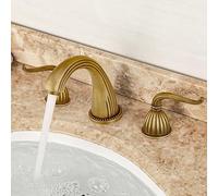 CXYWBD Vintage Antique Brass Bathroom Basin Mixer Tap with Dual Lever Hot and Cold Water Faucet for Bathroom Sink 3 Hole Installation