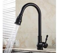 CXYWBD Vintage Antique Brass Kitchen Faucet with Pull out Spray Head Degree Swivel Mixer Tap Single Handle Hot Cold Water Sink Faucet in Retro Black Style
