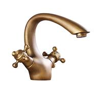 CXYWBD Vintage Brass Bathroom Faucet Double Cross Handle Mixer Single Hole Cold Hot Vintage Vanity Tap Gold Antique Style