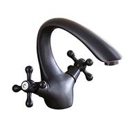 CXYWBD Vintage Brass Bathroom Faucet with Double Cross Handle Mixer Single Hole Cold Hot Mixer for Bathroom Sink Vintage Vanity Tap in Gold Finish.