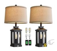 CXYWBD Vintage Farmhouse Touch Table Lamp with USB C+A Ports, 3-Way Dimmable Room Bedroom Nightstand Suitable for bedrooms, Living Rooms, Offices, Book(Black - Set of Two)