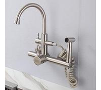 CXYWBD Wall Mount Kitchen faucets, with Pull-out Spray, Wall-Mounted,Hot Water 304 Stainless Steel Brushed, Sink Laundry Pool-Big Bend(Big Bend)