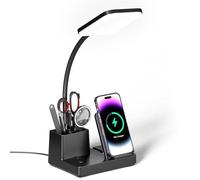 CXYWBD Wireless Charging USB Port, with Pen Holder, 3 Color Modes Dimmable, Dormitory Home Office Desk Lamp, Black Suitable for bedrooms, Living Rooms, Offices, Book