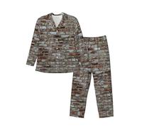 Cxzmnba Brick Red Stone - Pijama de manga larga para hombre, 2 piezas, ajuste relajado, cómodo, tallas S-XXL, Negro, L