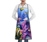 Cxzmnba Delantal colorido de peces marinos tropicales de alta calidad con bolsillo, resistente al agua, fácil cuidado para cocina, taller y trabajo de manualidades, blanco, Talla única
