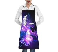 Cxzmnba Delantal de mariposas blancas y moradas con bolsillo, resistente al agua, fácil cuidado para cocina, taller y trabajo de manualidades, blanco, Talla única