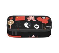 Cxzmnba Estuche con símbolos de cultura china para niños y niñas, esencial para el regreso a clases, suministros para estudiantes, bolsa para lápices, Black, Talla única, Organizador de bolsas