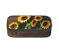 Cxzmnba Estuche de madera con tres girasoles para niños y niñas, esencial para el regreso a clases, suministros para estudiantes, bolsa para lápices, Black, Talla única, Organizador de bolsas