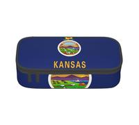 Cxzmnba Estuche para lápices con la bandera del estado de Kansas para niños y niñas, esencial para el regreso a clases, suministros para estudiantes, bolsa para lápices, Black, Talla única