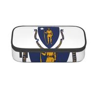 Cxzmnba Estuche para lápices con la bandera del estado de Massachusetts para niños y niñas, esencial para el regreso a clases, suministros para estudiantes, bolsa para lápices, Black, Talla única