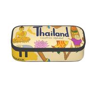 Cxzmnba Estuche para lápices con símbolos culturales de Tailandia para niños y niñas, esencial para el regreso a clases, suministros para estudiantes, bolsa para lápices, Black, Talla única