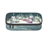 Cxzmnba Estuche para lápices Snow Covered Village Town para niños y niñas, esencial para el regreso a clases, suministros para estudiantes, bolsa para lápices, Black, Talla única, Organizador de