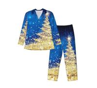 Cxzmnba Golden Glitter Christmas Tree - Pijama de 2 piezas para hombre, manga larga, ajuste relajado, cómodo, tallas S-XXL, Negro, M