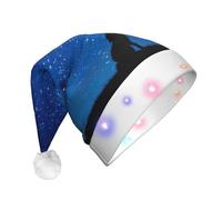 Cxzmnba Gorro de Navidad con luz LED Wolf In The Moonlight, gorro unisex de Papá Noel iluminado para adultos, regalo de vacaciones y fiesta y Año Nuevo