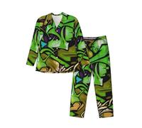 Cxzmnba Graffiti Drawing Art - Pijama de manga larga para hombre, 2 piezas, ajuste relajado, cómodo, tallas S-XXL, Negro, S