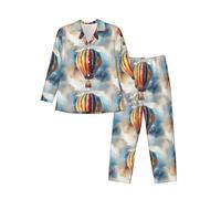 Cxzmnba Hot Air Balloon - Pijama de manga larga para hombre, 2 piezas, ajuste relajado, cómodo, tallas S-XXL, Negro, S