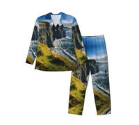 Cxzmnba Ireland Outdoors County Clare The Cliffs - Pijama de 2 piezas de manga larga para hombre, ajuste relajado, cómodo, tallas S-XXL, Negro, XXL
