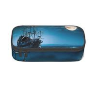Cxzmnba Ship on The Blue Ocean - Estuche para niños y niñas, esencial para el regreso a clases, suministros para estudiantes, bolsa para lápices, Black, Talla única, Organizador de bolsas