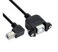 CY Cable de extensión USB tipo B macho a hembra, 50 cm, ángulo izquierdo, 90 grados, con tornillos, montaje en panel para impresora escáner disco