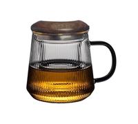 CYairong-22 Taza de Cristal Taza de té Vidrio con Rayas Verticales, infusor y Tapa. Tazas Transparente for Preparar Hojas Sueltas Tazas y Vasos de café(Grande)