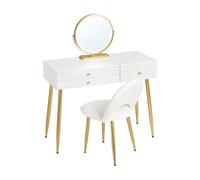 CYairong-22 Tocador 1 Juego de tocador de Maquillaje con Espejo LED Ajustable, 3 cajones y Taburete de Terciopelo, tocador for Dormitorio Armario de Maquillaje(Blanco)