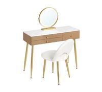 CYairong-22 Tocador 1 Juego de tocador de Maquillaje con Espejo LED Ajustable, 3 cajones y Taburete de Terciopelo, tocador for Dormitorio Armario de Maquillaje(Khaki)