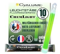 Cyalume Barra de luz verde militar ChemLight Lightsticks 15cm, Luz Sticks muy brillantes con duración de 12 horas (Caja de 10)