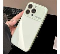 (Cyan Green, iPhone 15) Luxury Crystal Glass Case for iPhone 16 to 11 Pro Max, Glossy Candy Bumper Cover in Plain Colours for Elegant Protection