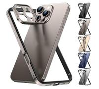 Cyanshell Metal Frame Flat Corner Silicone Case for iPhone with Metal Lens Frame, Built-in Silicone, Drop Protection for iPhone 16/15/14/13 Pro MAX (Gray,for 14ProMax)