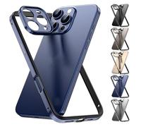 Cyanshell Metal Frame Flat Corner Silicone Case for iPhone with Metal Lens Frame, Built-in Silicone, Drop Protection for iPhone 16/15/14/13 Pro MAX (Blue,for 16ProMax)