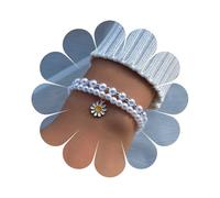 Cybche Boho Bracelets de perles superposées Bracelet fleur de marguerite blanche Bracelet Floral Perles Bracelets de perles élastiques Petite chaîne à main floraleBijoux pour femmes