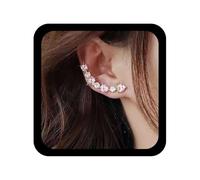 Cybche Boho Cz Corazón Escalador Cuff Pendientes Pendientes De Cristal Rosa Corazón Cz Ear Wrap Pendiente De Diamantes De Imitación Rosa Pendiente Del Amor Joyería Rastreador Para Las Mujeres