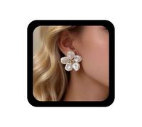 Cybche Boho Esmalte Blanco Pendientes De Flores Florales Pendientes De Perlas Barrocas Pendiente De Perlas Grandes Pendiente De Flores Joyas Para Las Mujeres