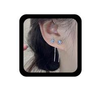 Cybche Boho Flor Cuelgan Pendientes De Cadena Esmalte Azul Pendientes Florales Flor Enhebrador Pendiente Cz Pendiente Floral Cadena De Hilo A Través De La Joyería Para Las Mujeres