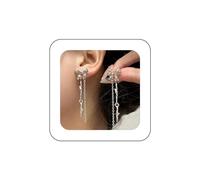 Cybche Boho Kristall Bogen Ohrringe Silber Bogen Strass Tropfen Ohrringe Lange Kristallkette Lange Quaste Cz Bowknot Ohrstecker Schmuck Für Frauen