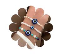 Cybche Boho Ojo Turco Pulsera En Capas Pulsera De Cadena De Perlas Pulseras De Perlas Elásticas Pulsera De Cuentas De Semillas Azules Mal De Ojo Pulsera De Estiramiento De La Mano De Perlas Pulsera